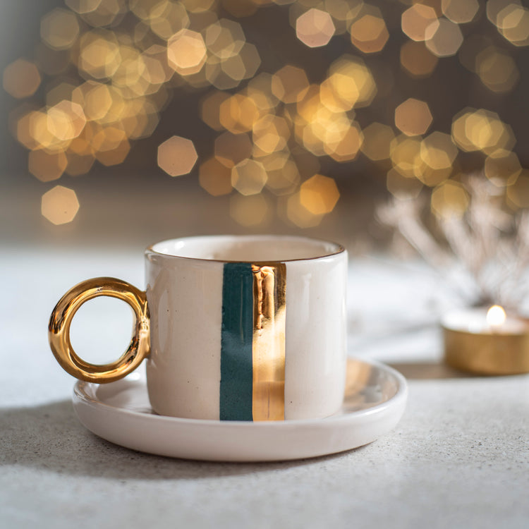 Zeep Naturals | Ceramic Handmade 2-Piece Standart Espresso Cup | Modern Stripe | Zeep Naturals brings you handcrafted soaps, organic cotton towels, and artisan kitchen essentials — all inspired by nature. Discover simple, sustainable living with products designed to soothe your senses and your home.
