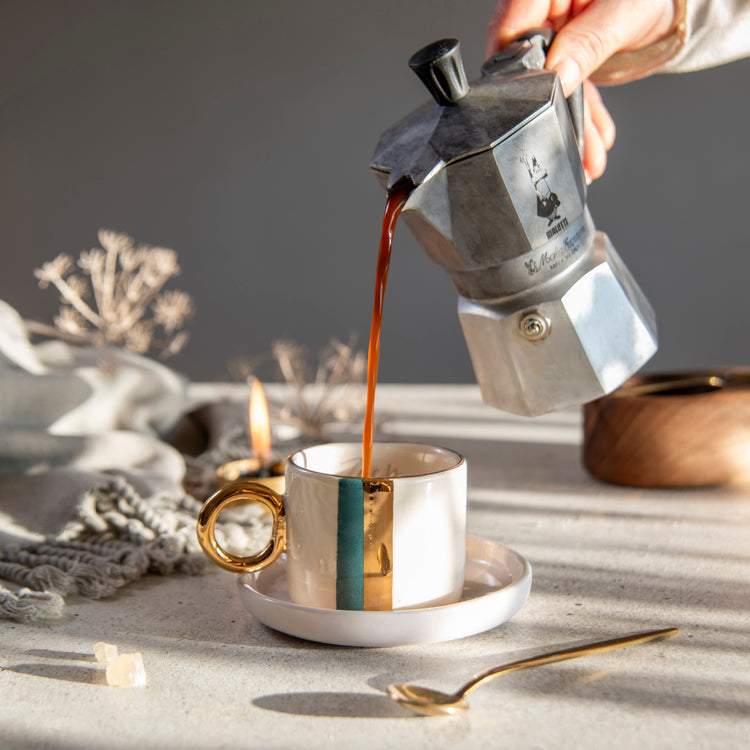 Zeep Naturals | Ceramic Handmade 2-Piece Standart Espresso Cup | Modern Stripe | Zeep Naturals brings you handcrafted soaps, organic cotton towels, and artisan kitchen essentials — all inspired by nature. Discover simple, sustainable living with products designed to soothe your senses and your home.