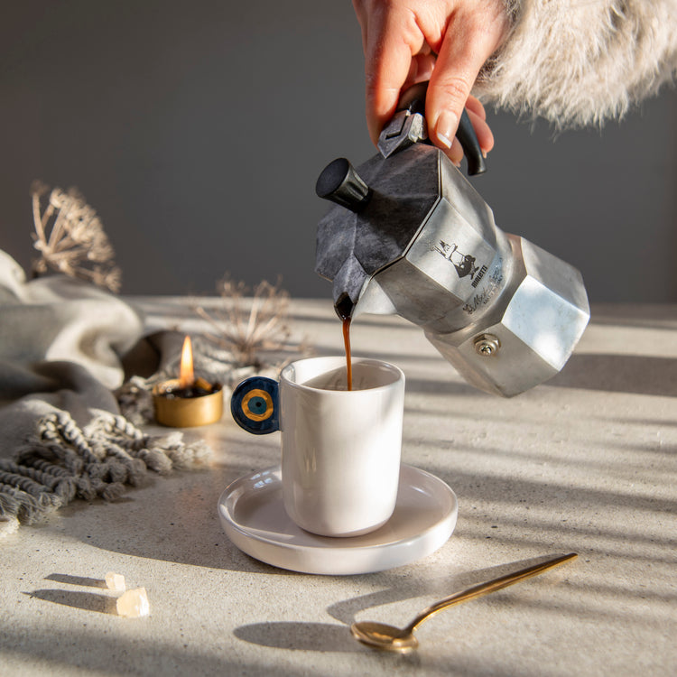 Zeep Naturals | Ceramic Handmade 2-Piece Slim Espresso Cup | Evil Eye Handle | Zeep Naturals brings you handcrafted soaps, organic cotton towels, and artisan kitchen essentials — all inspired by nature. Discover simple, sustainable living with products designed to soothe your senses and your home.