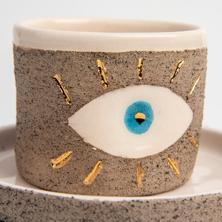 Zeep Naturals | Stoneware Handmade 2-Piece Espresso Cup | Charming Eye | Zeep Naturals brings you handcrafted soaps, organic cotton towels, and artisan kitchen essentials — all inspired by nature. Discover simple, sustainable living with products designed to soothe your senses and your home.