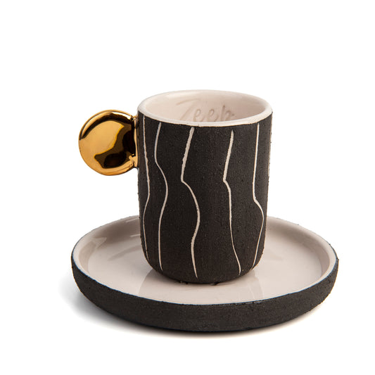 Zeep Naturals | Stoneware Handmade 2-Piece Slim Espresso Cup | Irregular Stripes Irregular Stripes | Zeep Naturals brings you handcrafted soaps, organic cotton towels, and artisan kitchen essentials — all inspired by nature. Discover simple, sustainable living with products designed to soothe your senses and your home.