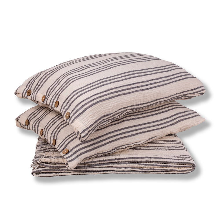 Zeep Naturals | Muslin Cloud Signature Coverlet Sets Soft Stripe Grey | Zeep Naturals brings you handcrafted soaps, organic cotton towels, and artisan kitchen essentials — all inspired by nature. Discover simple, sustainable living with products designed to soothe your senses and your home.
