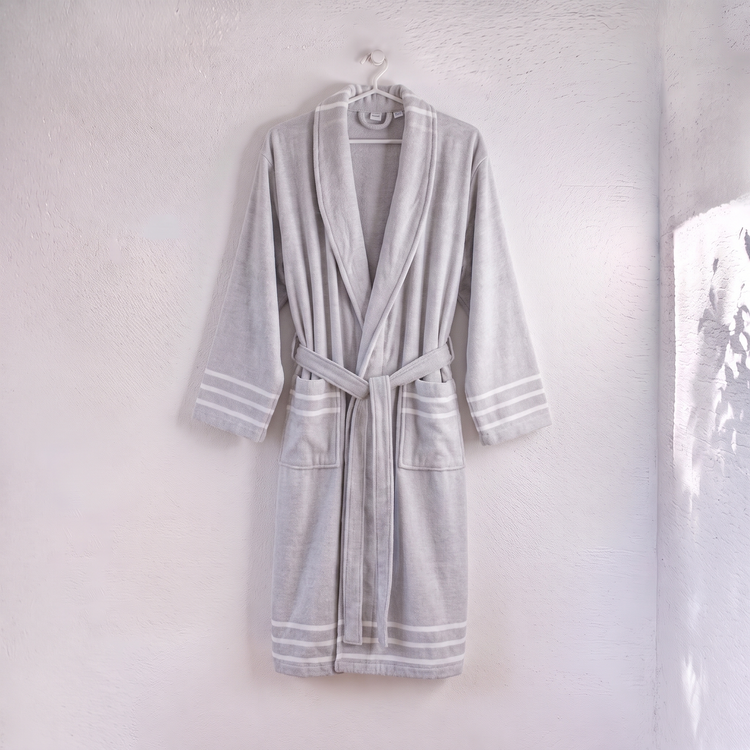 Arden Lounging Robes - Stone Stripe - 01Gri Bornoz01