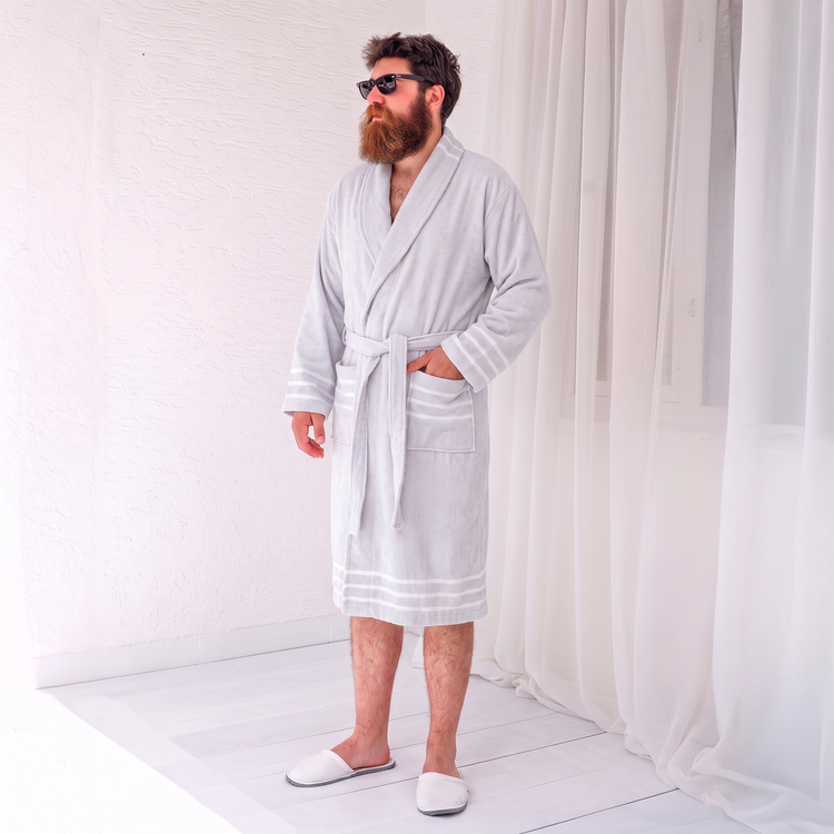 Arden Lounging Robes - Stone Stripe - 01Gri Bornoz02