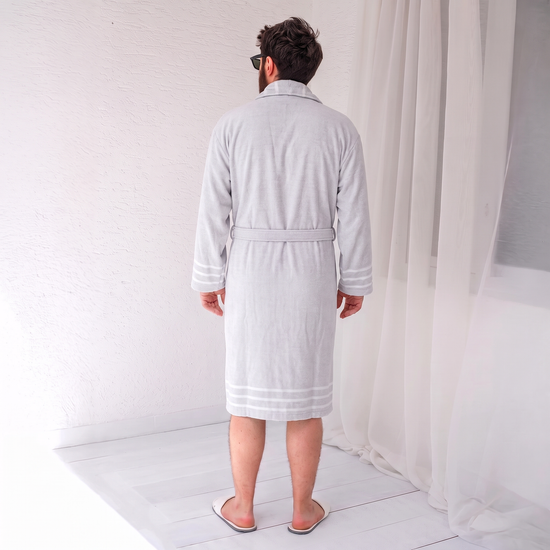 Arden Lounging Robes - Stone Stripe - 01Gri Bornoz03