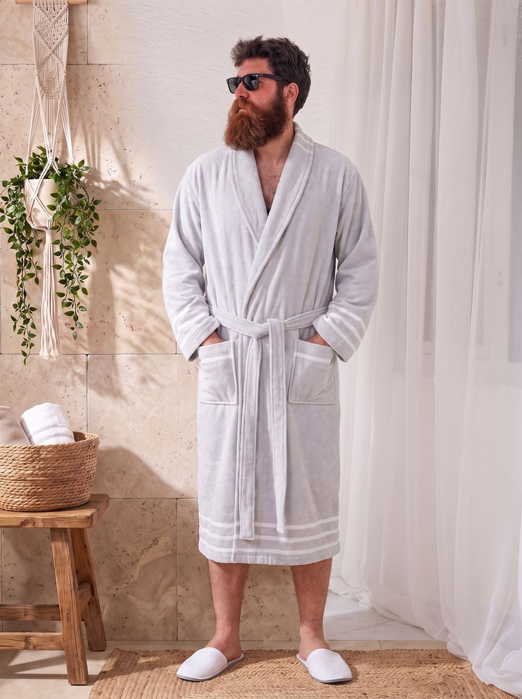 Arden Lounging Robes - Stone Stripe - 01Gri Bornoz06