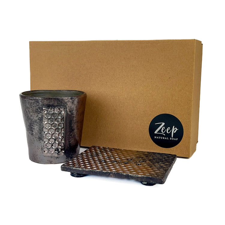 Zeep Naturals | Asitane Soap Coasters and Toothbrush Holders Glittery Black-Brown | Catskills-inspired artisan natural soaps, luxurious Turkish towels, bathrobes, throws, and bedding. Discover handmade coffee cups, milk dispensers, and olive wood kitchen utensils—crafted with care for your home