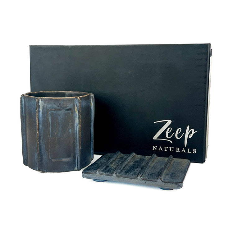 Zeep Naturals | Asitane Soap Coasters and Toothbrush Holders Matte Black with Copper Shimmer | Catskills-inspired artisan natural soaps, luxurious Turkish towels, bathrobes, throws, and bedding. Discover handmade coffee cups, milk dispensers, and olive wood kitchen utensils—crafted with care for your home