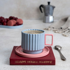 Zeep Naturals | Lydia Collection Modern Ribbed Coffee/Tea Cup with Saucer | Zeep Naturals brings you handcrafted soaps, organic cotton towels, and artisan kitchen essentials — all inspired by nature. Discover simple, sustainable living with products designed to soothe your senses and your home.