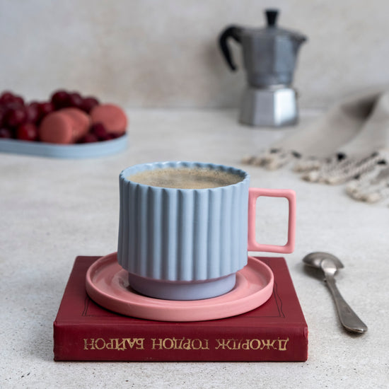 Zeep Naturals | Lydia Collection Modern Ribbed Coffee/Tea Cup with Saucer | Zeep Naturals brings you handcrafted soaps, organic cotton towels, and artisan kitchen essentials — all inspired by nature. Discover simple, sustainable living with products designed to soothe your senses and your home.