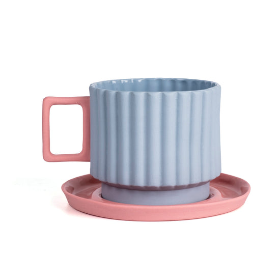 Zeep Naturals | Lydia Collection Modern Ribbed Coffee/Tea Cup with Saucer Mistral & Pink | Zeep Naturals brings you handcrafted soaps, organic cotton towels, and artisan kitchen essentials — all inspired by nature. Discover simple, sustainable living with products designed to soothe your senses and your home.