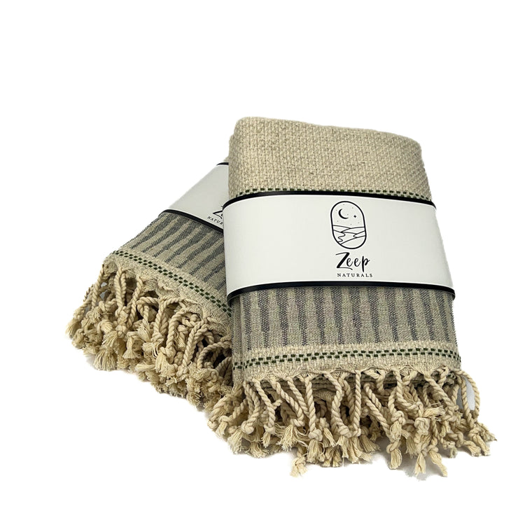 Zeep Naturals | Backgammon Towels Gray-Green Border | Catskills-inspired artisan natural soaps, luxurious Turkish towels, bathrobes, throws, and bedding. Discover handmade coffee cups, milk dispensers, and olive wood kitchen utensils—crafted with care for your home