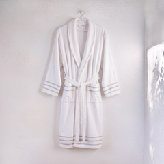 Arden Lounging Robes - Cloud Stripe - Beyaz Bornoz01