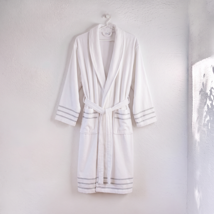Arden Lounging Robes - Cloud Stripe - Beyaz Bornoz01