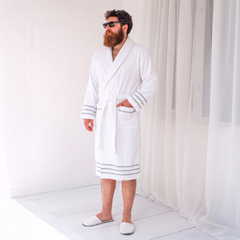 Arden Lounging Robes - Cloud Stripe - Beyaz Bornoz02