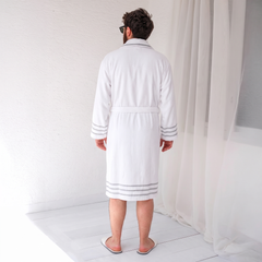 Arden Lounging Robes - Cloud Stripe - Beyaz Bornoz03
