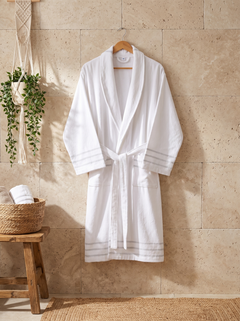 Arden Lounging Robes - Cloud Stripe - Beyaz Bornoz04