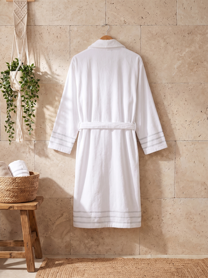 Arden Lounging Robes - Cloud Stripe - Beyaz Bornoz05