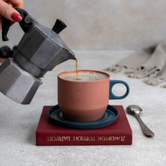 Zeep Naturals | Lydia Collection Modern Conic Coffee/Tea Cup with Saucer Blush Teal | Zeep Naturals brings you handcrafted soaps, organic cotton towels, and artisan kitchen essentials — all inspired by nature. Discover simple, sustainable living with products designed to soothe your senses and your home.