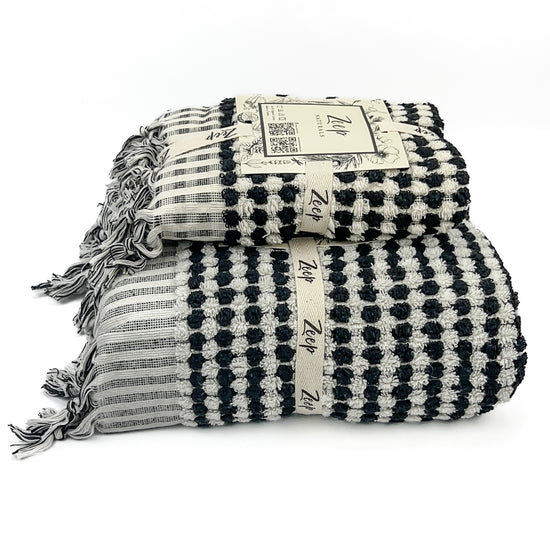 Zeep Naturals | Chickpea Towels Charcoal Set | Catskills-inspired artisan natural soaps, luxurious Turkish towels, bathrobes, throws, and bedding. Discover handmade coffee cups, milk dispensers, and olive wood kitchen utensils—crafted with care for your home