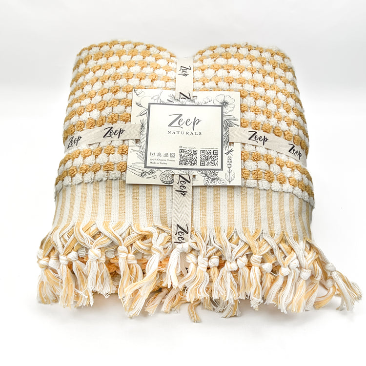 Zeep Naturals | Chickpea Towels Goldenrod Bath | Catskills-inspired artisan natural soaps, luxurious Turkish towels, bathrobes, throws, and bedding. Discover handmade coffee cups, milk dispensers, and olive wood kitchen utensils—crafted with care for your home