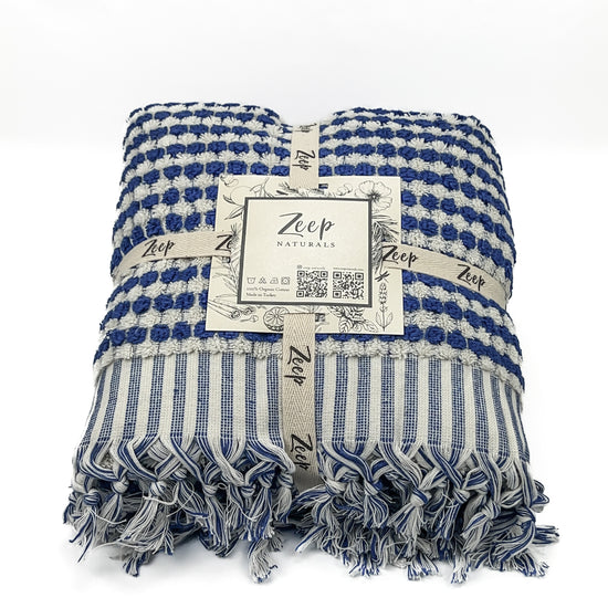 Zeep Naturals | Chickpea Towels Indigo Bath | Catskills-inspired artisan natural soaps, luxurious Turkish towels, bathrobes, throws, and bedding. Discover handmade coffee cups, milk dispensers, and olive wood kitchen utensils—crafted with care for your home