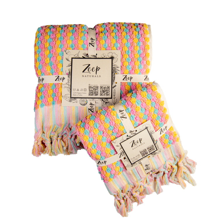 Zeep Naturals | Chickpea Towels Candy Set | Catskills-inspired artisan natural soaps, luxurious Turkish towels, bathrobes, throws, and bedding. Discover handmade coffee cups, milk dispensers, and olive wood kitchen utensils—crafted with care for your home