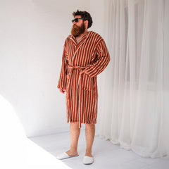 Zeep Naturals | Aegean Collection Sienna Spice Striped Bathrobes | Zeep Naturals brings you handcrafted soaps, organic cotton towels, and artisan kitchen essentials — all inspired by nature. Discover simple, sustainable living with products designed to soothe your senses and your home.