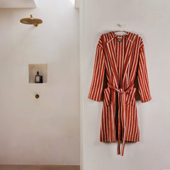 Zeep Naturals | Aegean Collection Sienna Spice Striped Bathrobes | Zeep Naturals brings you handcrafted soaps, organic cotton towels, and artisan kitchen essentials — all inspired by nature. Discover simple, sustainable living with products designed to soothe your senses and your home.