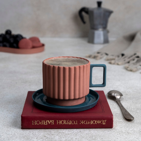 Zeep Naturals | Lydia Collection Modern Ribbed Coffee/Tea Cup with Saucer | Zeep Naturals brings you handcrafted soaps, organic cotton towels, and artisan kitchen essentials — all inspired by nature. Discover simple, sustainable living with products designed to soothe your senses and your home.