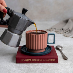 Zeep Naturals | Lydia Collection Modern Ribbed Coffee/Tea Cup with Saucer Blush Teal | Zeep Naturals brings you handcrafted soaps, organic cotton towels, and artisan kitchen essentials — all inspired by nature. Discover simple, sustainable living with products designed to soothe your senses and your home.