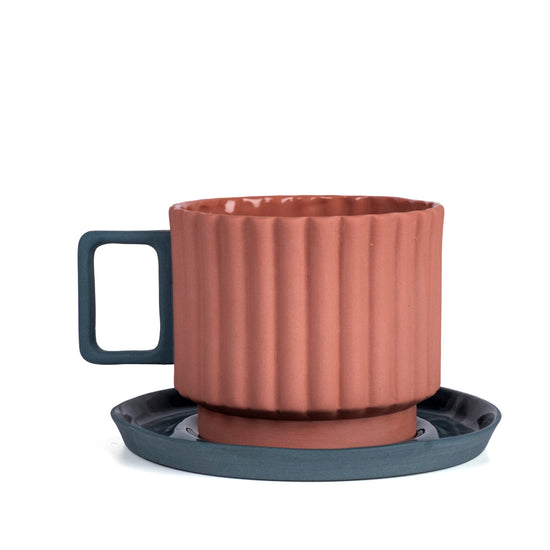Zeep Naturals | Lydia Collection Modern Ribbed Coffee/Tea Cup with Saucer Blush & Teal | Zeep Naturals brings you handcrafted soaps, organic cotton towels, and artisan kitchen essentials — all inspired by nature. Discover simple, sustainable living with products designed to soothe your senses and your home.