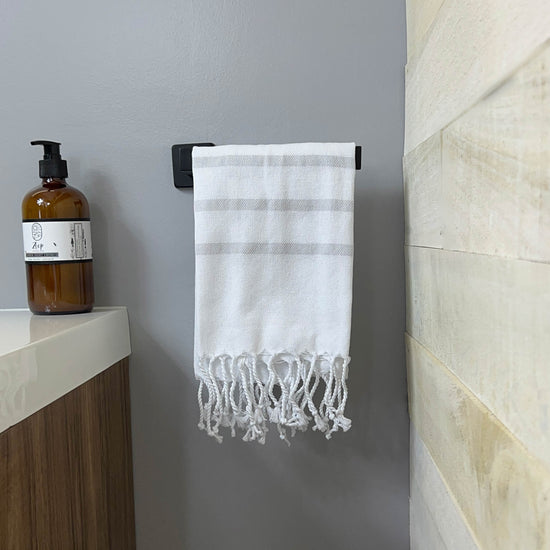 Zeep Naturals | Hand / Dish Towels 3 Stripe White | Catskills-inspired artisan natural soaps, luxurious Turkish towels, bathrobes, throws, and bedding. Discover handmade coffee cups, milk dispensers, and olive wood kitchen utensils—crafted with care for your home