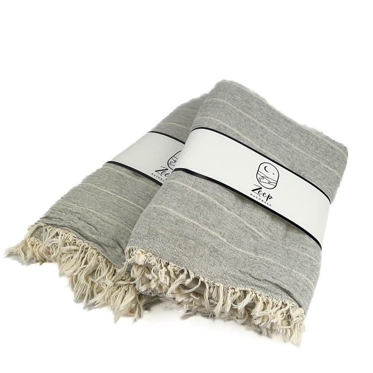 Zeep Naturals | Double Face Towels Striped - Cloud | Catskills-inspired artisan natural soaps, luxurious Turkish towels, bathrobes, throws, and bedding. Discover handmade coffee cups, milk dispensers, and olive wood kitchen utensils—crafted with care for your home