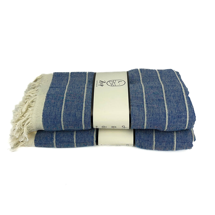 Zeep Naturals | Double Face Towels Striped - Navy | Catskills-inspired artisan natural soaps, luxurious Turkish towels, bathrobes, throws, and bedding. Discover handmade coffee cups, milk dispensers, and olive wood kitchen utensils—crafted with care for your home