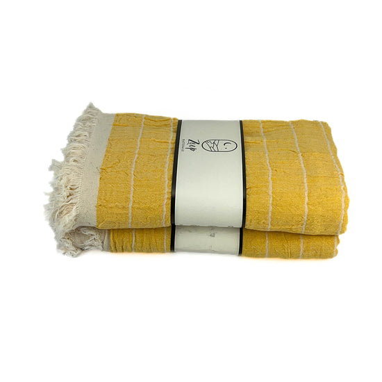 Zeep Naturals | Double Face Towels Striped - Yellow | Catskills-inspired artisan natural soaps, luxurious Turkish towels, bathrobes, throws, and bedding. Discover handmade coffee cups, milk dispensers, and olive wood kitchen utensils—crafted with care for your home