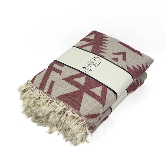 Zeep Naturals | Double Face Towels Traditional Kilim - Burgundy | Catskills-inspired artisan natural soaps, luxurious Turkish towels, bathrobes, throws, and bedding. Discover handmade coffee cups, milk dispensers, and olive wood kitchen utensils—crafted with care for your home