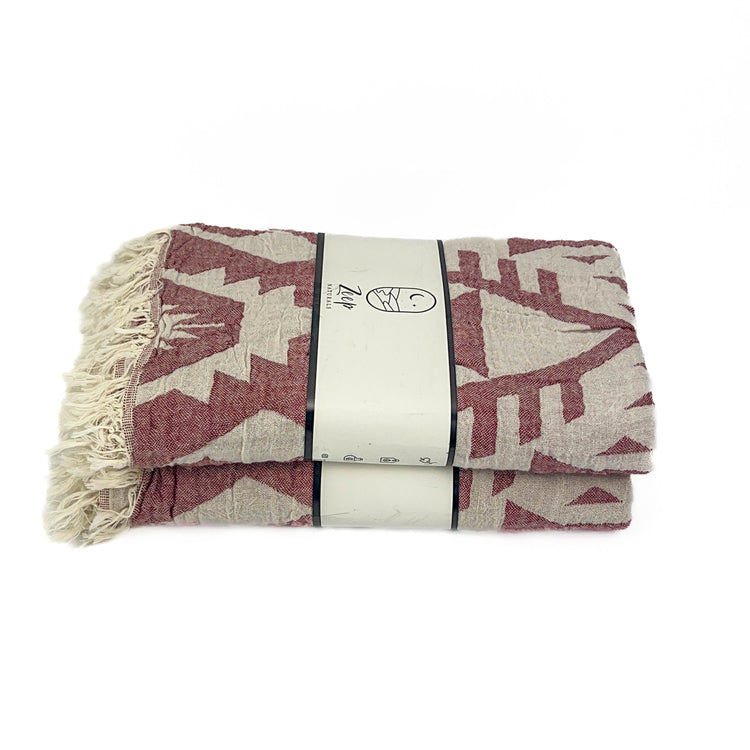 Zeep Naturals | Double Face Towels Traditional Kilim - Burgundy | Catskills-inspired artisan natural soaps, luxurious Turkish towels, bathrobes, throws, and bedding. Discover handmade coffee cups, milk dispensers, and olive wood kitchen utensils—crafted with care for your home