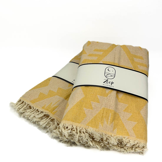 Zeep Naturals | Double Face Towels Traditional Kilim - Yellow | Catskills-inspired artisan natural soaps, luxurious Turkish towels, bathrobes, throws, and bedding. Discover handmade coffee cups, milk dispensers, and olive wood kitchen utensils—crafted with care for your home