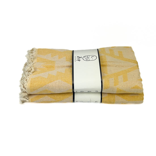 Zeep Naturals | Double Face Towels Traditional Kilim - Yellow | Catskills-inspired artisan natural soaps, luxurious Turkish towels, bathrobes, throws, and bedding. Discover handmade coffee cups, milk dispensers, and olive wood kitchen utensils—crafted with care for your home