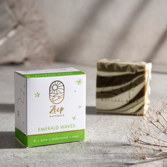 Zeep Naturals | Emerald Waves Emerald Waves Large | Catskills-inspired artisan natural soaps, luxurious Turkish towels, bathrobes, throws, and bedding. Discover handmade coffee cups, milk dispensers, and olive wood kitchen utensils—crafted with care for your home