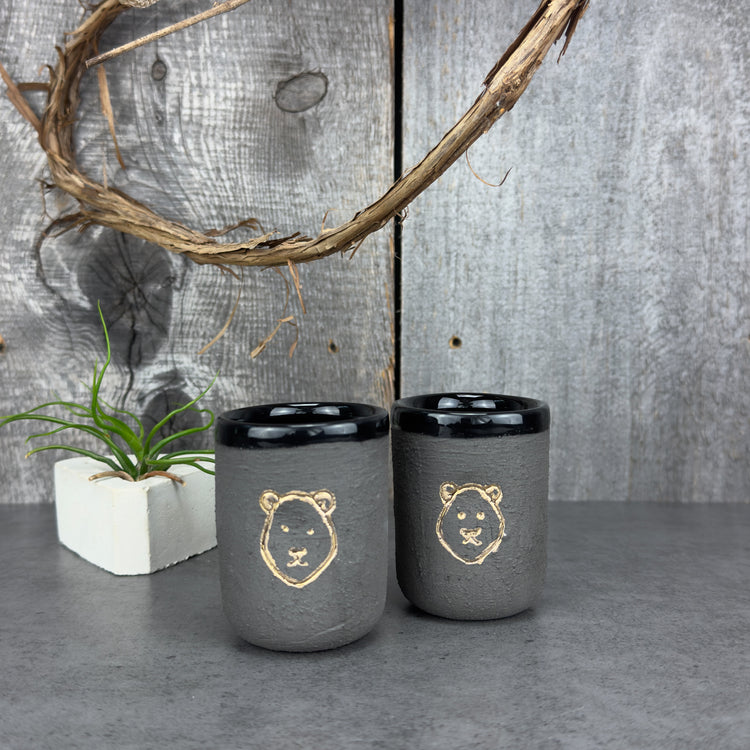 Zeep Naturals | Stoneware Handmade Espresso Cups Black Bear - No Handle | Catskills-inspired artisan natural soaps, luxurious Turkish towels, bathrobes, throws, and bedding. Discover handmade coffee cups, milk dispensers, and olive wood kitchen utensils—crafted with care for your home