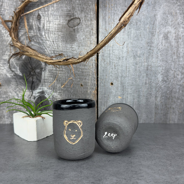 Zeep Naturals | Stoneware Handmade Espresso Cups Black Bear - No Handle | Catskills-inspired artisan natural soaps, luxurious Turkish towels, bathrobes, throws, and bedding. Discover handmade coffee cups, milk dispensers, and olive wood kitchen utensils—crafted with care for your home