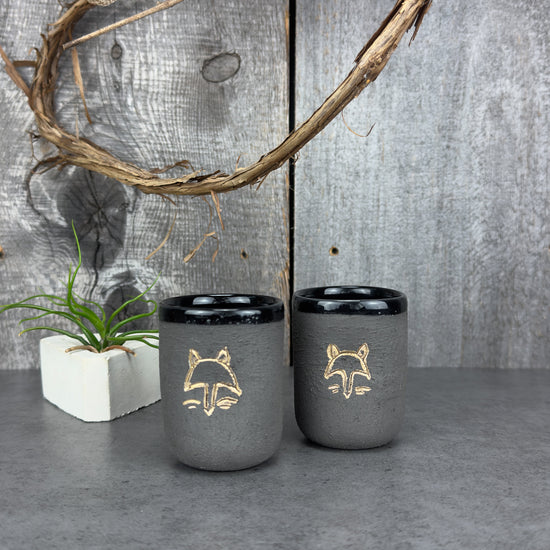 Zeep Naturals | Stoneware Handmade Espresso Cups Black Fox - No Handle | Catskills-inspired artisan natural soaps, luxurious Turkish towels, bathrobes, throws, and bedding. Discover handmade coffee cups, milk dispensers, and olive wood kitchen utensils—crafted with care for your home