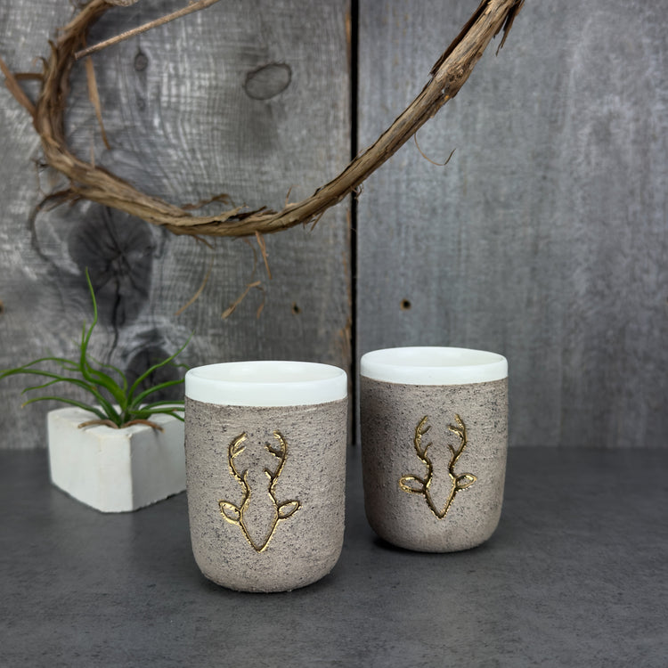 Zeep Naturals | Stoneware Handmade Espresso Cups Neutral Deer - No Handle | Catskills-inspired artisan natural soaps, luxurious Turkish towels, bathrobes, throws, and bedding. Discover handmade coffee cups, milk dispensers, and olive wood kitchen utensils—crafted with care for your home