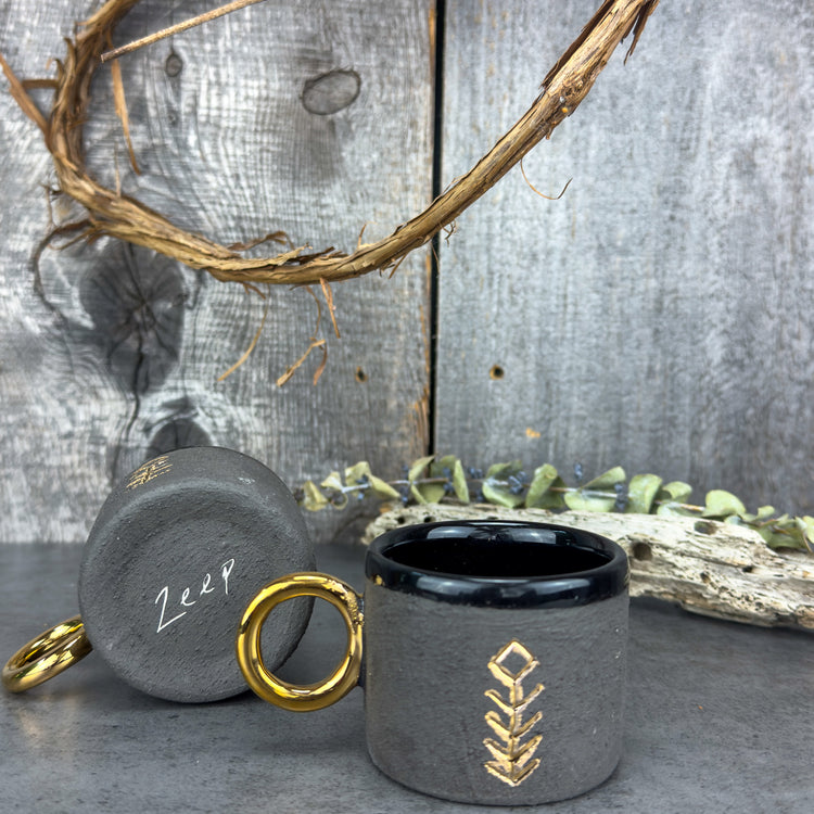 Zeep Naturals | Stoneware Handmade Espresso Cups Black Abundance - With Handle | Catskills-inspired artisan natural soaps, luxurious Turkish towels, bathrobes, throws, and bedding. Discover handmade coffee cups, milk dispensers, and olive wood kitchen utensils—crafted with care for your home