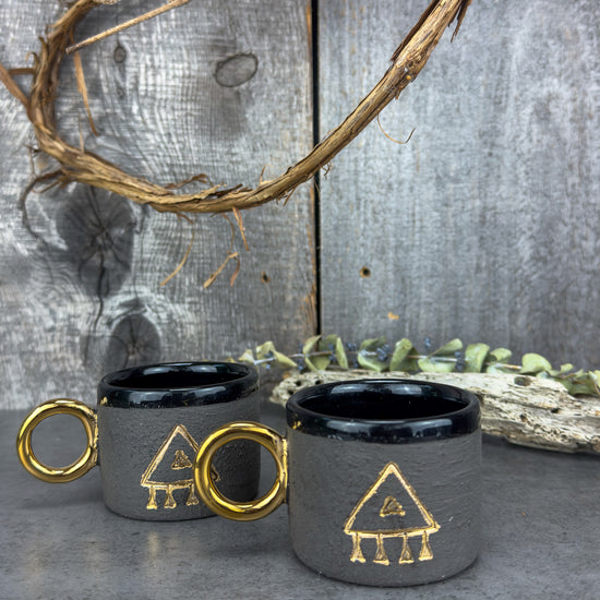 Zeep Naturals | Stoneware Handmade Espresso Cups Black Charm - With Handle | Catskills-inspired artisan natural soaps, luxurious Turkish towels, bathrobes, throws, and bedding. Discover handmade coffee cups, milk dispensers, and olive wood kitchen utensils—crafted with care for your home