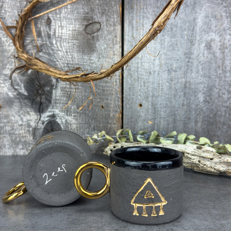 Zeep Naturals | Stoneware Handmade Espresso Cups Black Charm - With Handle | Catskills-inspired artisan natural soaps, luxurious Turkish towels, bathrobes, throws, and bedding. Discover handmade coffee cups, milk dispensers, and olive wood kitchen utensils—crafted with care for your home