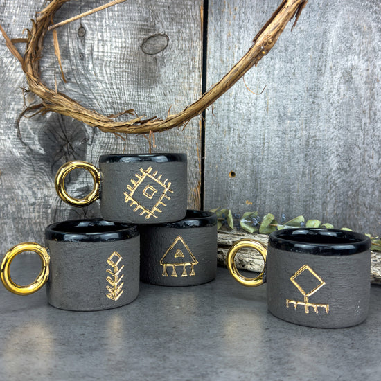 Zeep Naturals | Stoneware Handmade Espresso Cups Black Abundance - With Handle | Catskills-inspired artisan natural soaps, luxurious Turkish towels, bathrobes, throws, and bedding. Discover handmade coffee cups, milk dispensers, and olive wood kitchen utensils—crafted with care for your home