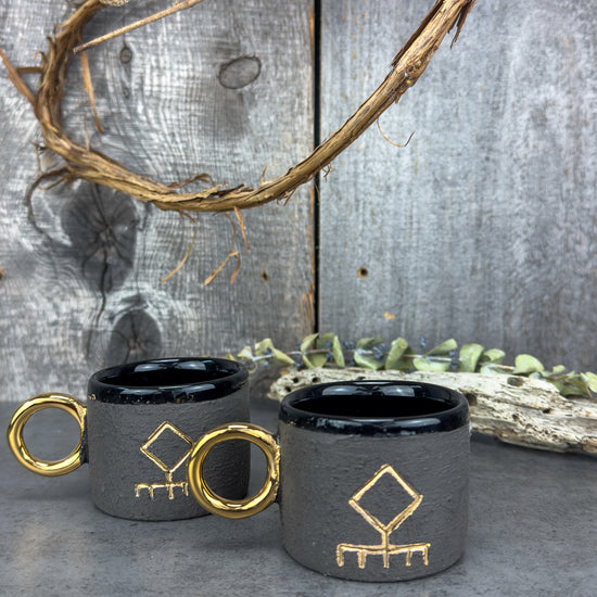 Zeep Naturals | Stoneware Handmade Espresso Cups Black Vitality - With Handle | Catskills-inspired artisan natural soaps, luxurious Turkish towels, bathrobes, throws, and bedding. Discover handmade coffee cups, milk dispensers, and olive wood kitchen utensils—crafted with care for your home